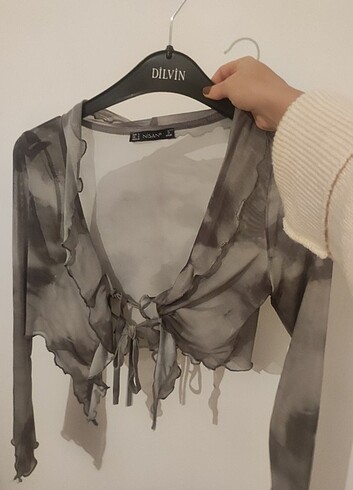 Nisan crop tül bluz