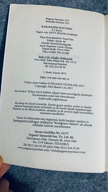  Beden Karanlığın Elli Tonu, 1. Baskı
