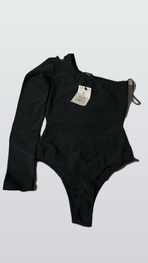 Bershka Baskılı Siyah Tek Omuz Mayo bodysuit - Görsel 3