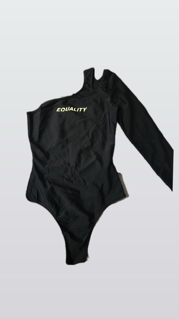 Bershka Baskılı Siyah Tek Omuz Mayo bodysuit - Görsel 2