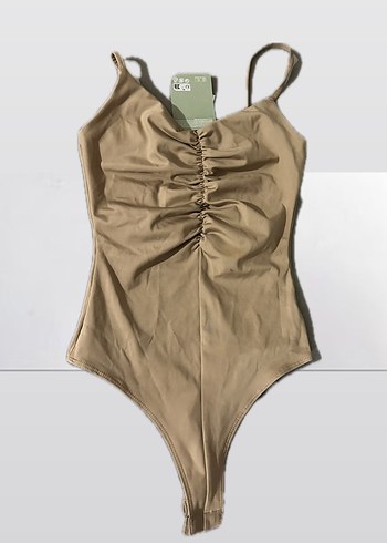 H&M Viral Bej Drapeli İnce Askılı Korse Body - Görsel 2