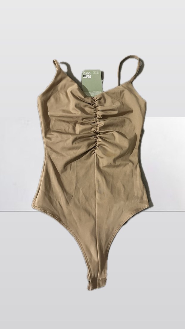 H&M Viral Bej Drapeli İnce Askılı Korse Body - Görsel 2