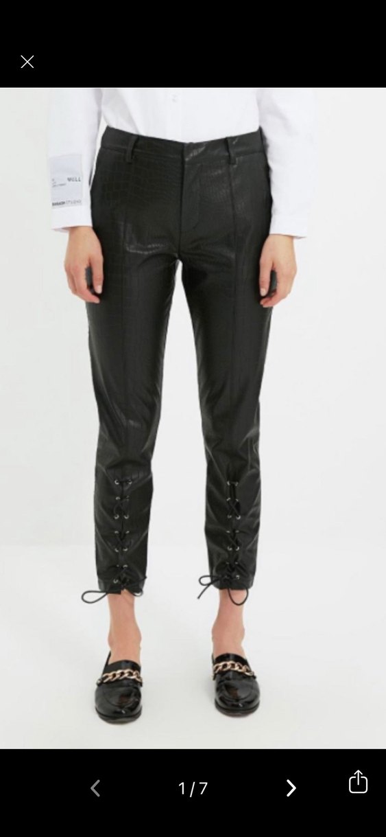 Sagaza Studio Düğmeli Siyah Deri Kadın Cigarette Pantolon - Görsel 2