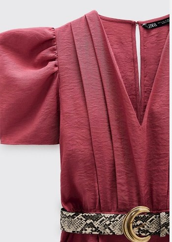 Zara Pembe Kemerli Midi Keten Tulum - Görsel 4