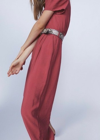 Zara Pembe Kemerli Midi Keten Tulum - Görsel 2