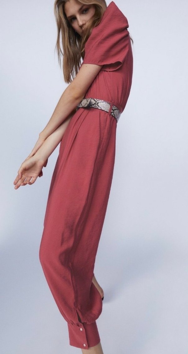 Zara Pembe Kemerli Midi Keten Tulum - Görsel 2