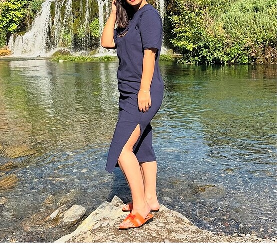 Beymen Lacivert kuşlu elbise