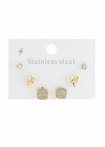 Minimalist Gold Renkli Çelik Mini Küpe Seti.