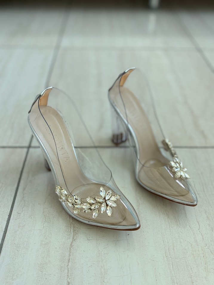 Bej Cam Yüksek Topuklu Abiye Ayakkabı - Görsel 2