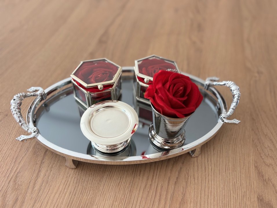 Nişan tepsi seti aynalı
Kahve yanı lokumluk ve gül kovası - Görsel 3