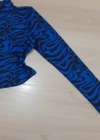 m Beden mavi Renk Mavi Zebra Desenli Bluz