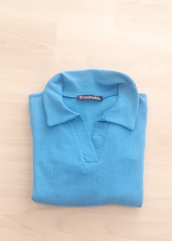 m Beden Uzun Kollu Mavi Polo Yaka mevsimlik bluz