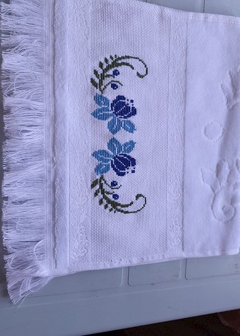 işleme Mavi çiçekli Havlu Seti - Görsel 5