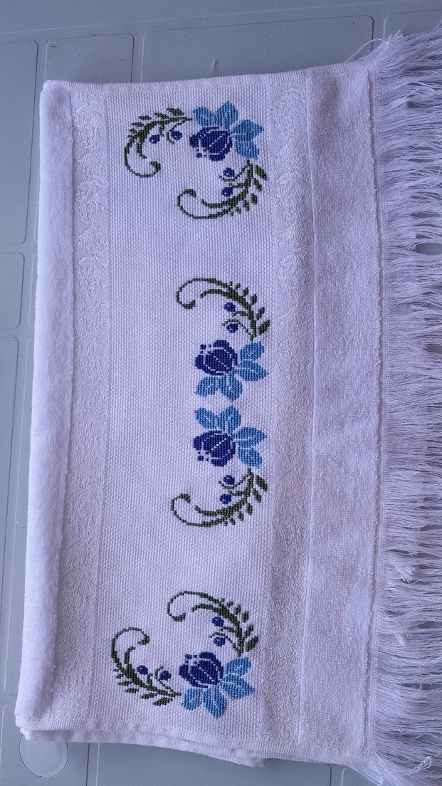 işleme Mavi çiçekli Havlu Seti - Görsel 2