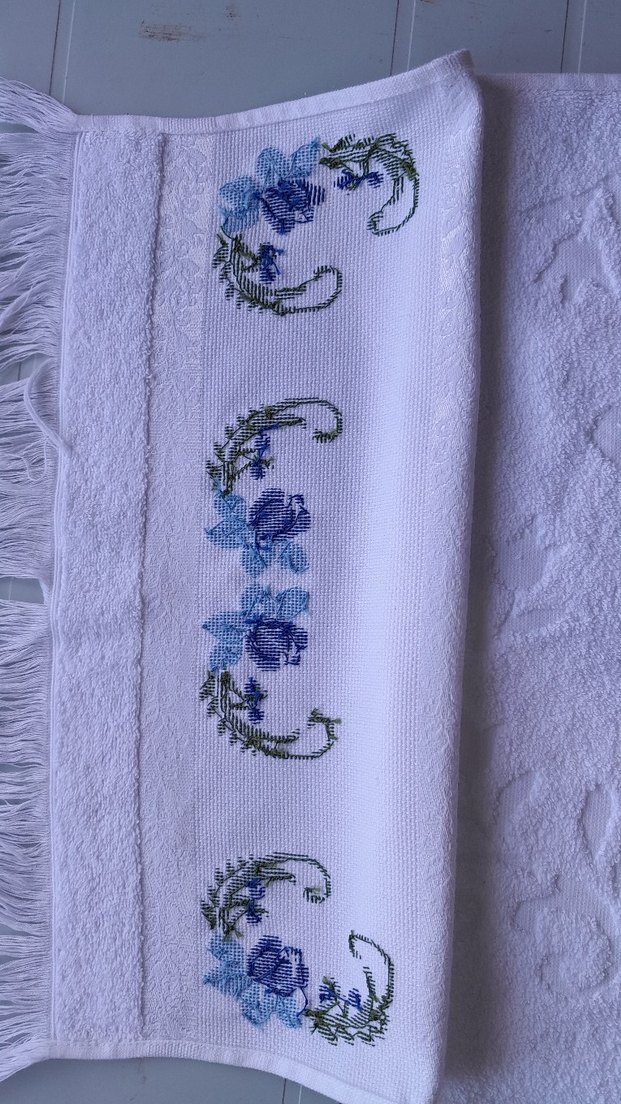 işleme Mavi çiçekli Havlu Seti - Görsel 4