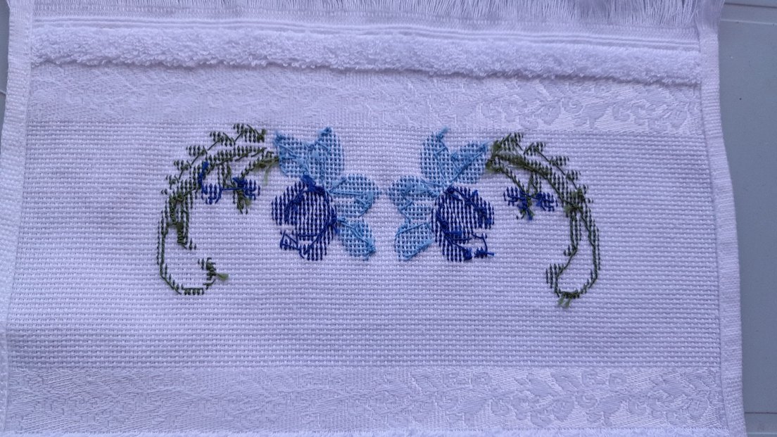 işleme Mavi çiçekli Havlu Seti - Görsel 3