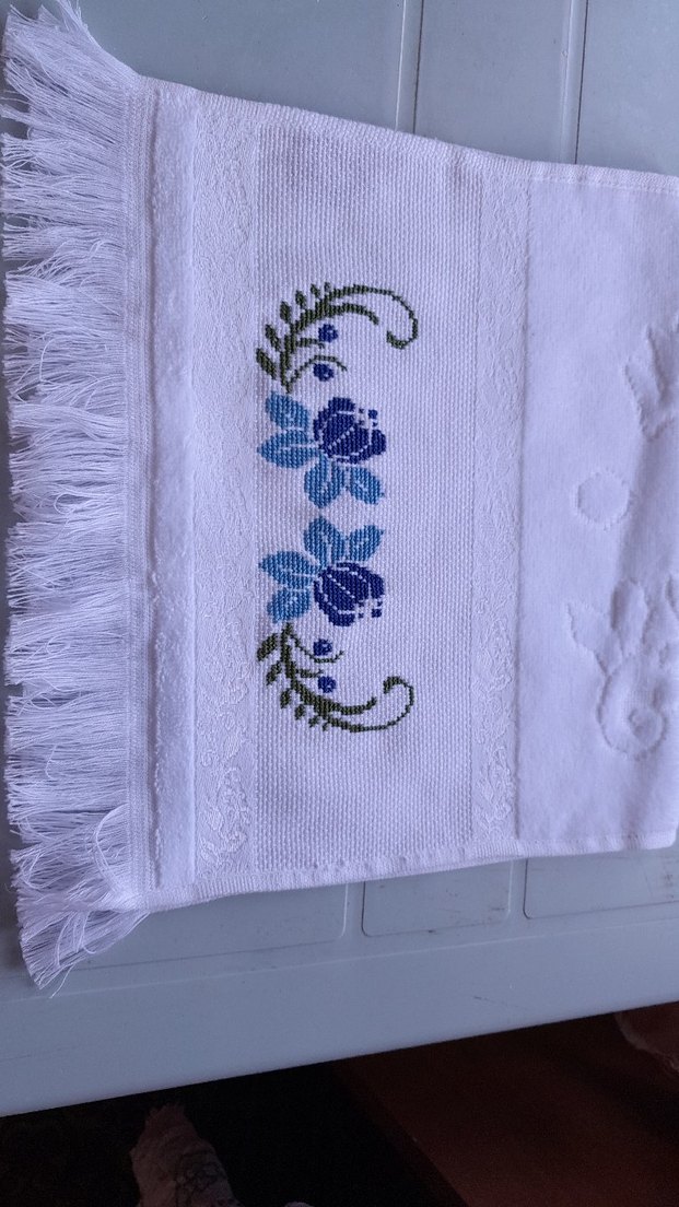 işleme Mavi çiçekli Havlu Seti - Görsel 5