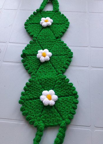 Çiçek Desenli Örgü Yeşil Bardak Altlığı - Görsel 2