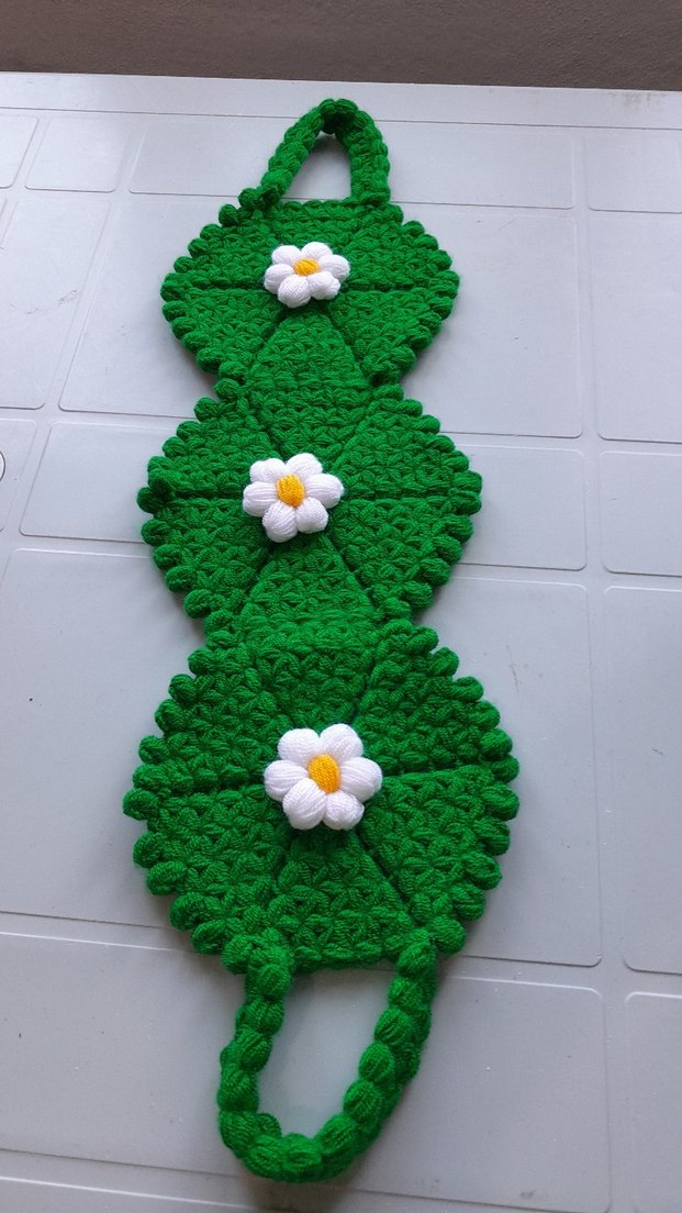 Çiçek Desenli Örgü Yeşil Bardak Altlığı - Görsel 2