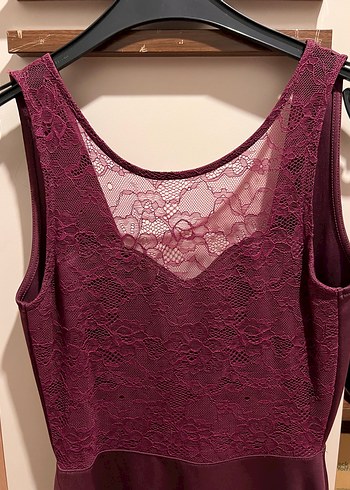 H&M marka Mor Dantelli Mini V Yaka Kolsuz Sırt Dekolteli Elbise - Görsel 3