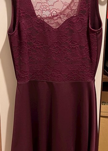 H&M marka Mor Dantelli Mini V Yaka Kolsuz Sırt Dekolteli Elbise - Görsel 2