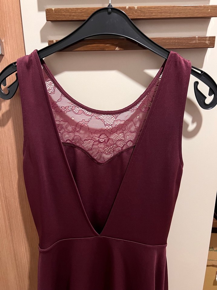 H&M marka Mor Dantelli Mini V Yaka Kolsuz Sırt Dekolteli Elbise - Görsel 5