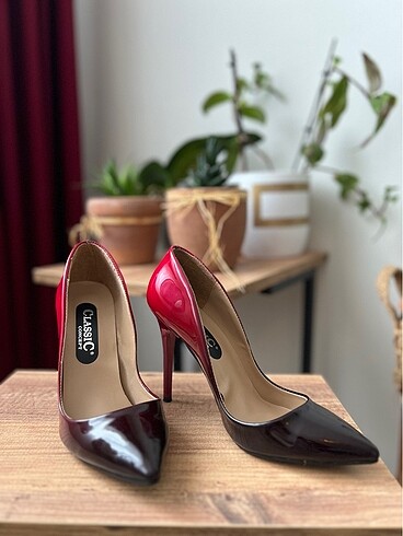 Diğer Rugan Stiletto 37 Numara Topuklu Ayakkabı Kırmızı &Siyah