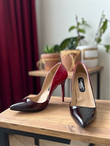 Rugan Stiletto 37 Numara Topuklu Ayakkabı Kırmızı &Siyah - Görsel 6