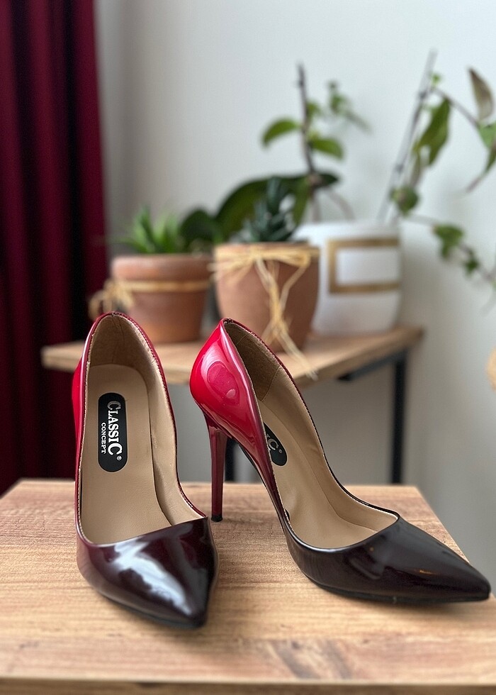 Rugan Stiletto 37 Numara Topuklu Ayakkabı Kırmızı &Siyah - Görsel 2