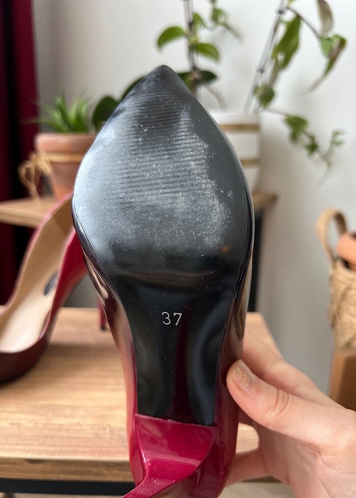 Rugan Stiletto 37 Numara Topuklu Ayakkabı Kırmızı &Siyah - Görsel 5