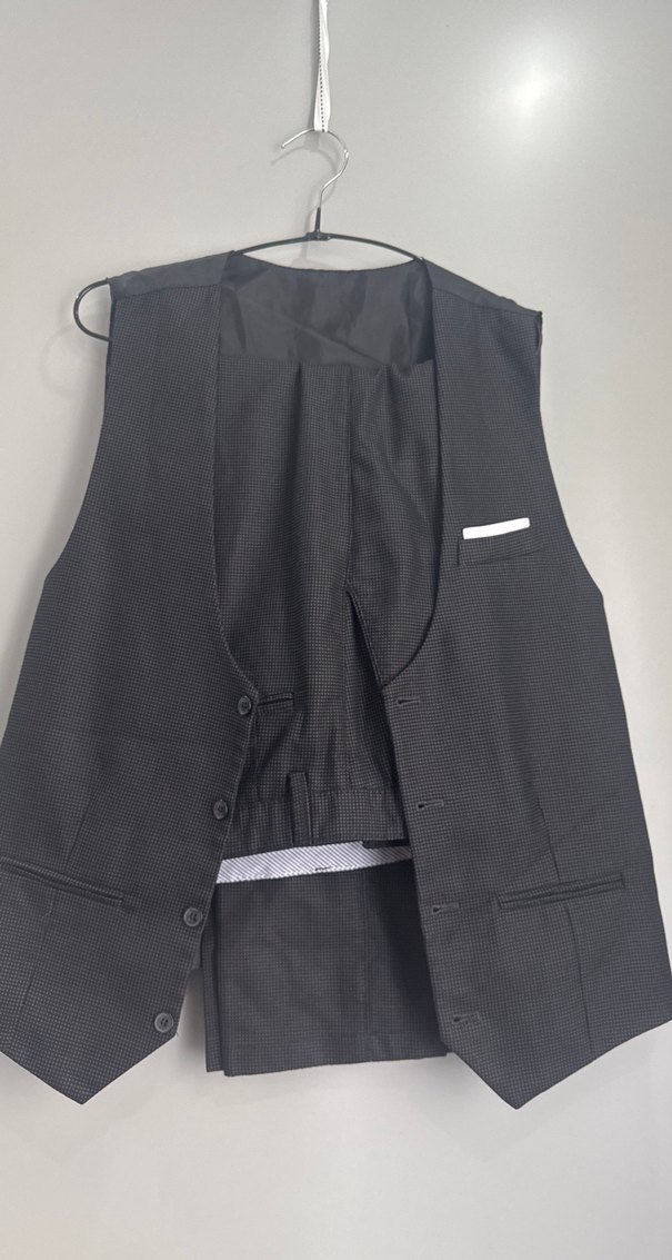 Düğmeli Erkek Siyah Midi Yelek ve pantolon - Görsel 3