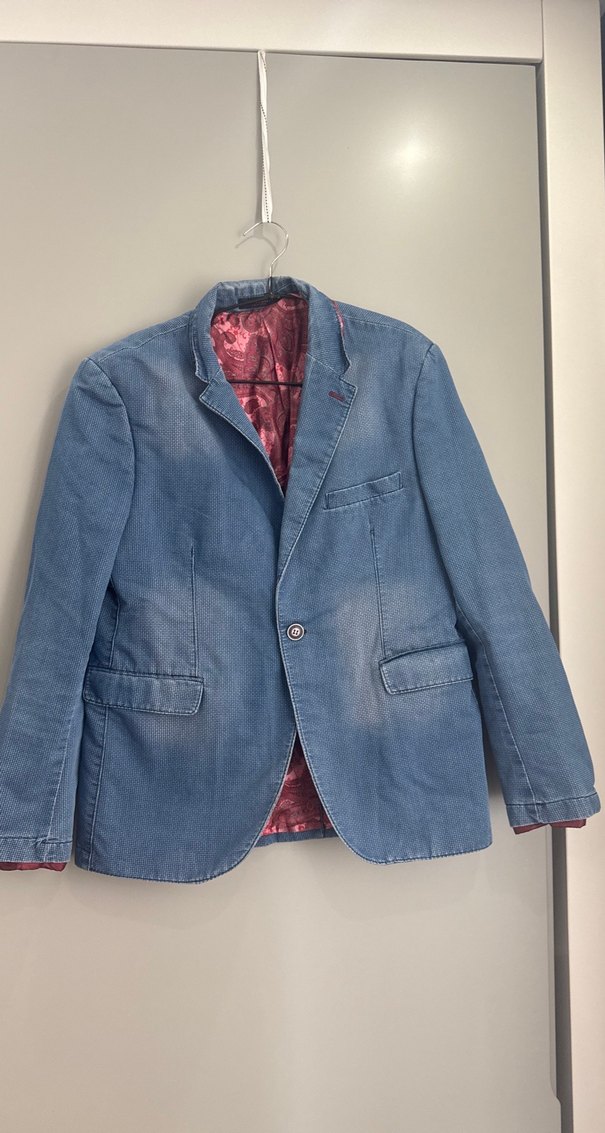 Düğmeli Erkek Kot Ceket, Notch Yaka, Mavi - Görsel 4