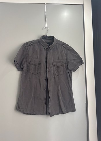 Gri Keten Erkek Kısa Kollu Gömlek - Görsel 3