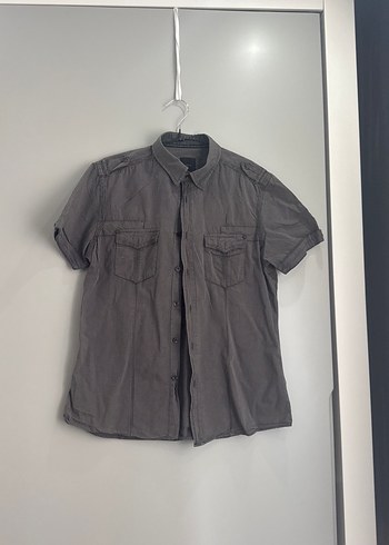 Gri Keten Erkek Kısa Kollu Gömlek - Görsel 2