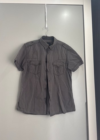 Gri Keten Erkek Kısa Kollu Gömlek - Görsel 4