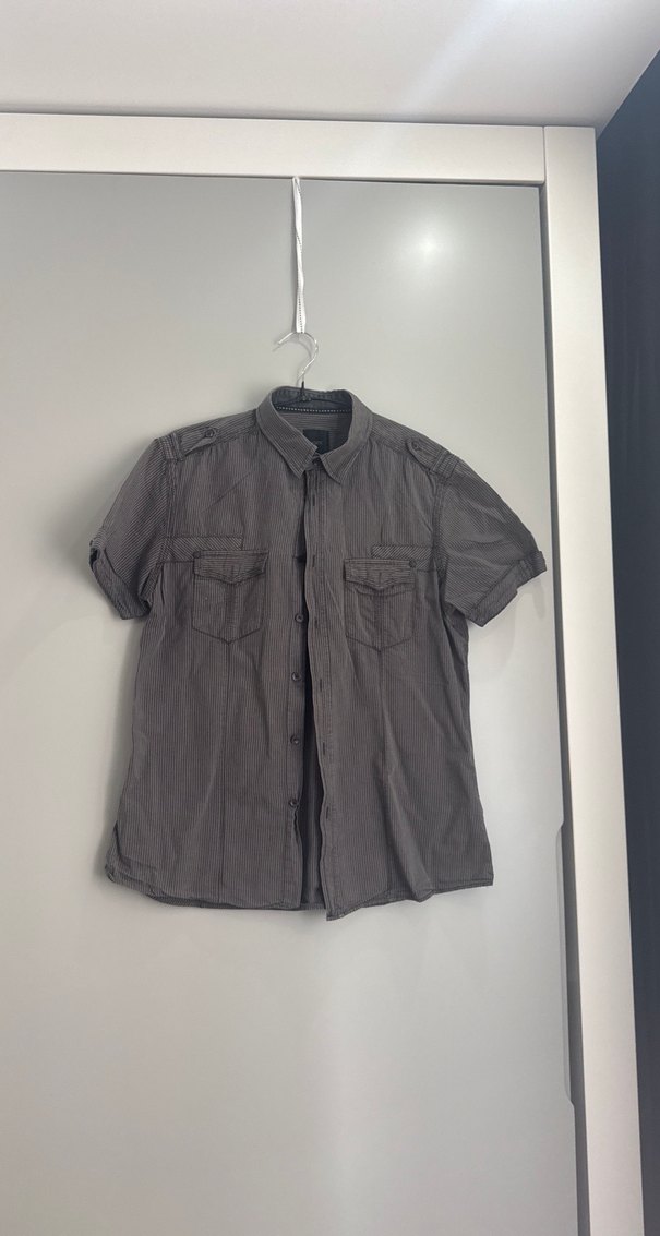 Gri Keten Erkek Kısa Kollu Gömlek - Görsel 3