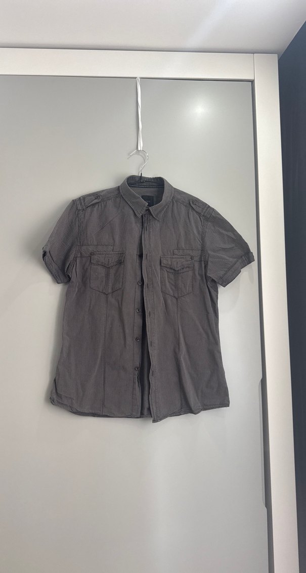 Gri Keten Erkek Kısa Kollu Gömlek - Görsel 2