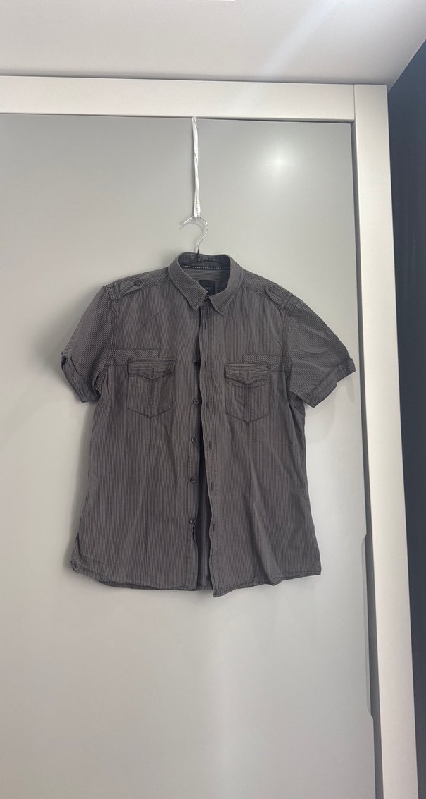 Gri Keten Erkek Kısa Kollu Gömlek - Görsel 4