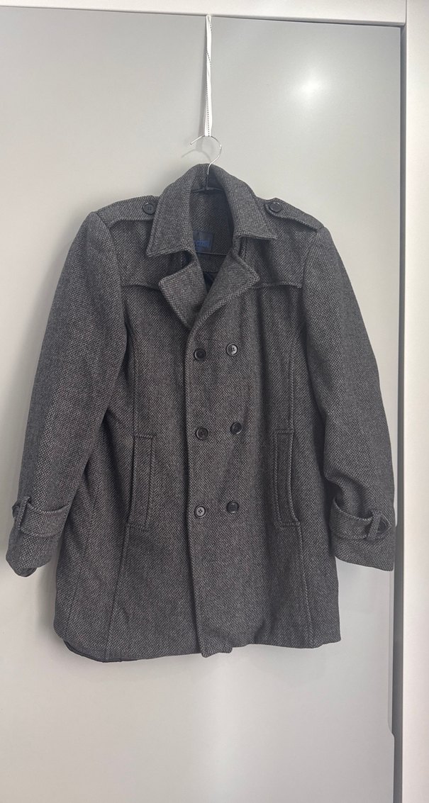 Gri Düğmeli Erkek Midi Kaban - Görsel 4