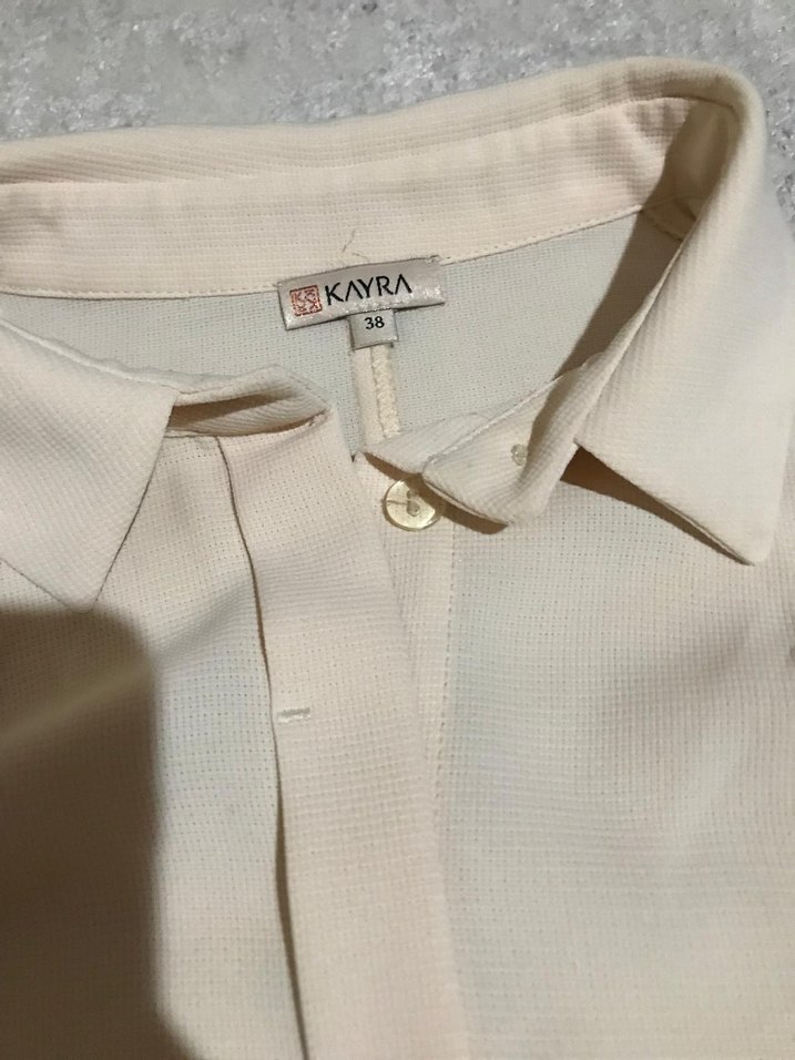 Uzun Kollu Krem Keten Gömlek - Görsel 2