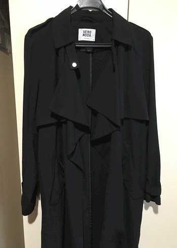 Vero Moda Siyah Uzun Drapeli Trençkot - Görsel 2