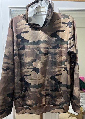 Xl beden askeri Kahverengi Kamuflaj Desenli Boğazlı Sweatshirt