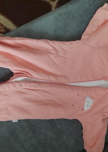 Kapüşonlu Fermuarlı somon rengi Bebek Tulumu - Görsel 2