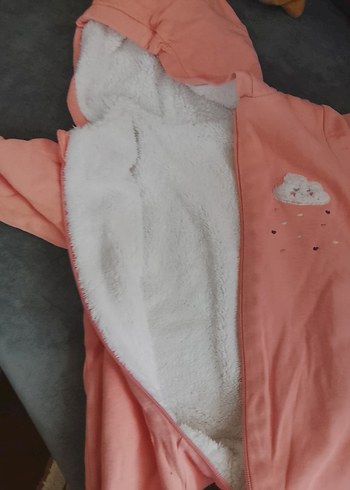 Kapüşonlu Fermuarlı somon rengi Bebek Tulumu - Görsel 5