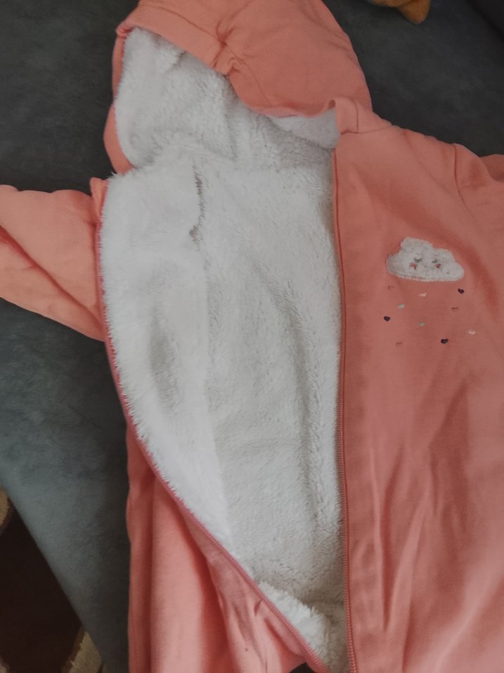 Kapüşonlu Fermuarlı somon rengi Bebek Tulumu - Görsel 5