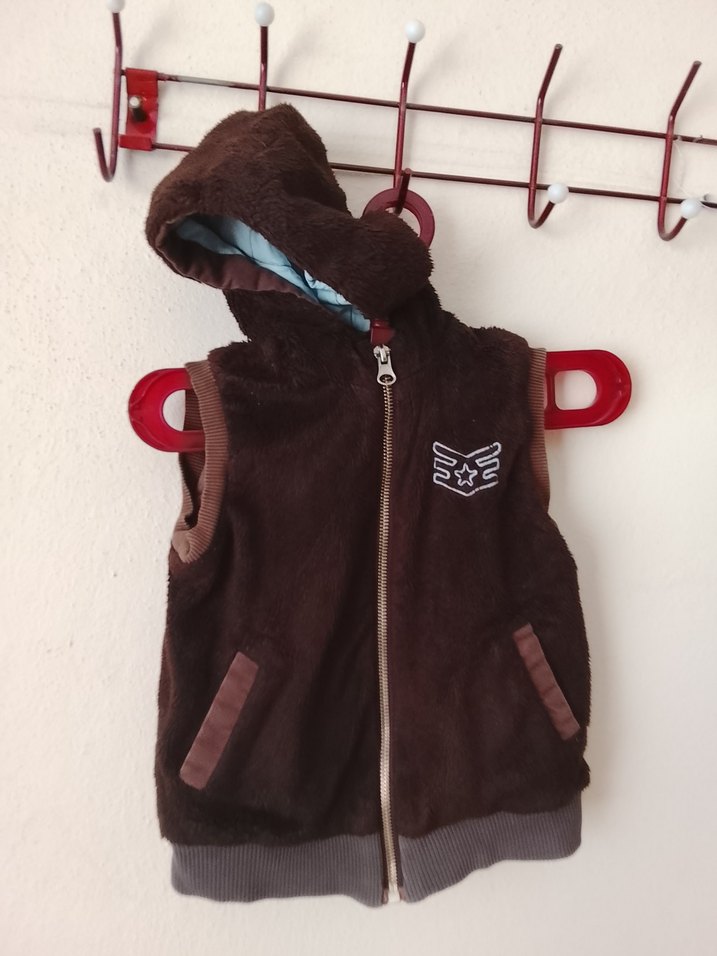 Kapüşonlu Fermuarlı Kahverengi Erkek Çocuk Yelek - Görsel 3