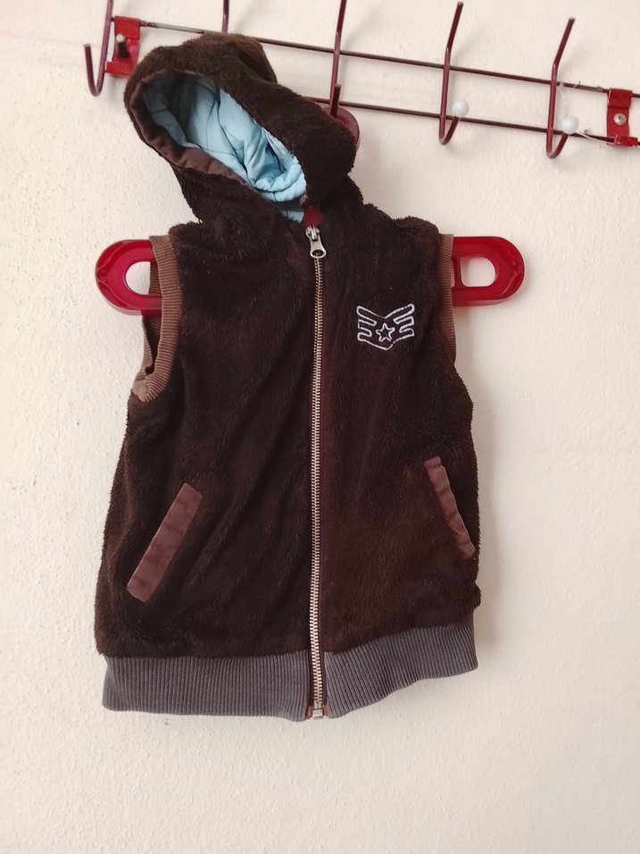 Kapüşonlu Fermuarlı Kahverengi Erkek Çocuk Yelek - Görsel 2