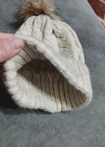 Krem rengi Örgü Ponponlu Kadın Bere - Görsel 3