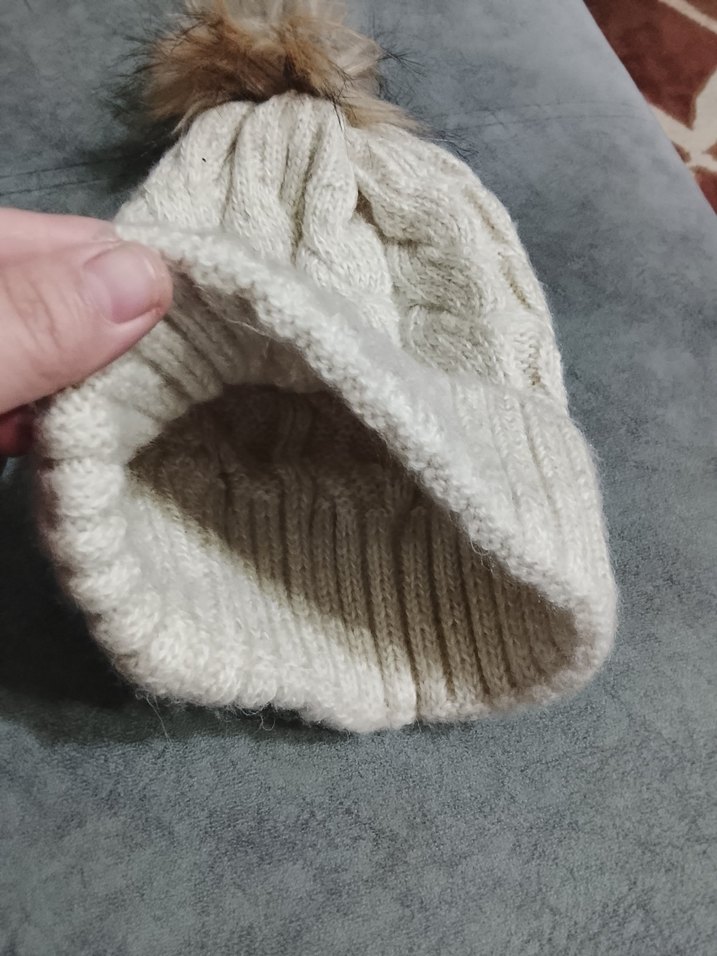 Krem rengi Örgü Ponponlu Kadın Bere - Görsel 3