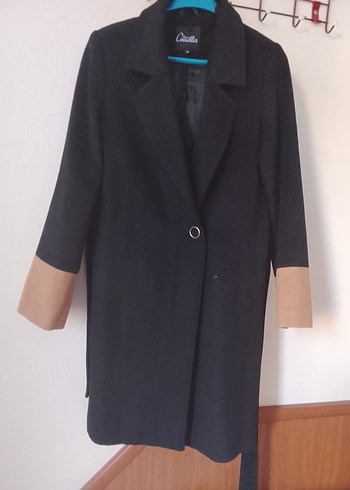 Siyah Kadın Süet Kemerli Uzun Kaban - Görsel 2